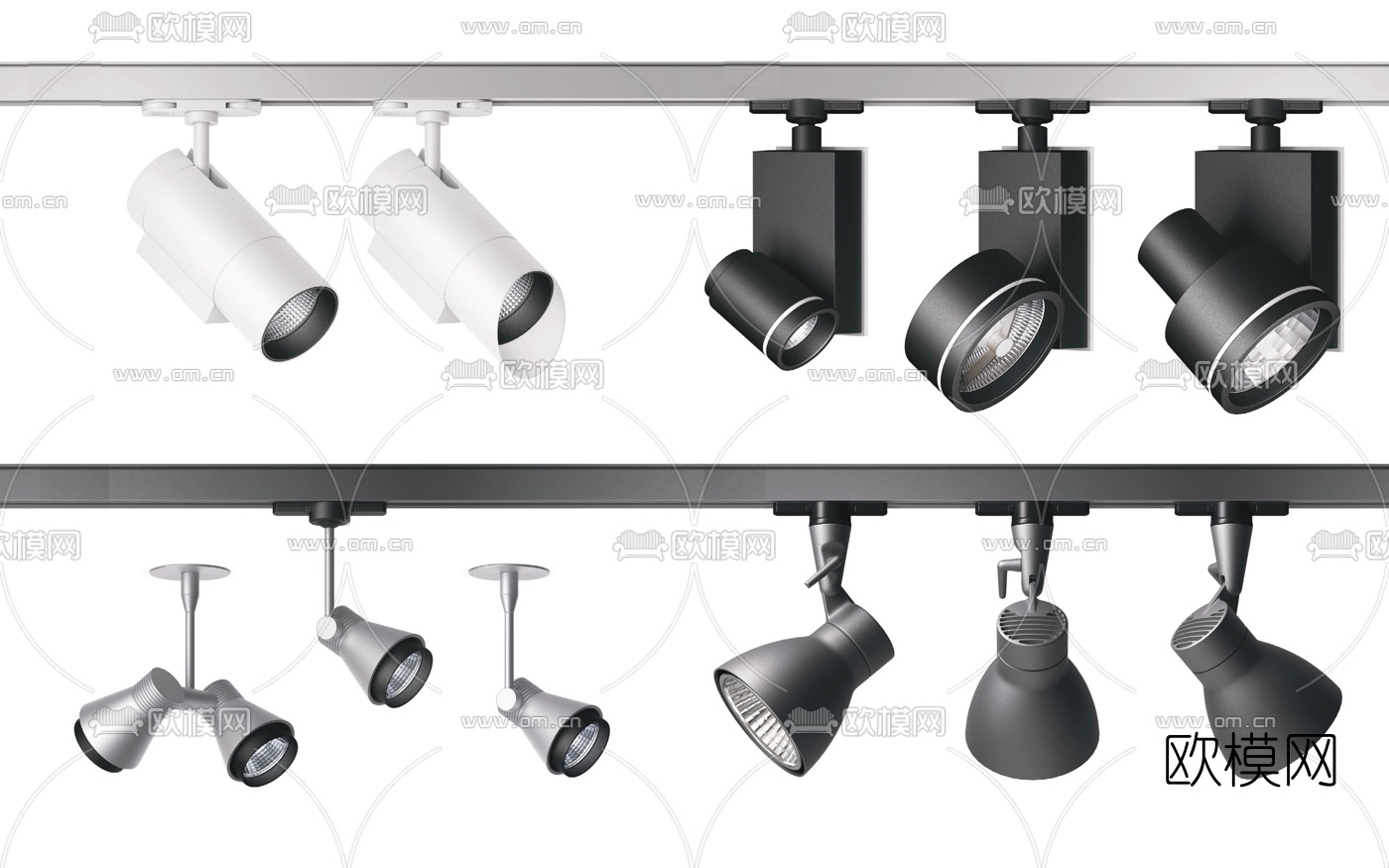 现代轨道射灯筒灯3d模型下载