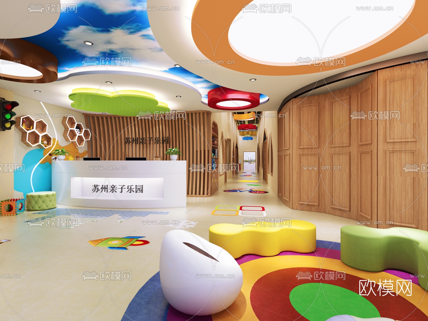 现代儿童幼儿园游乐区3d模型