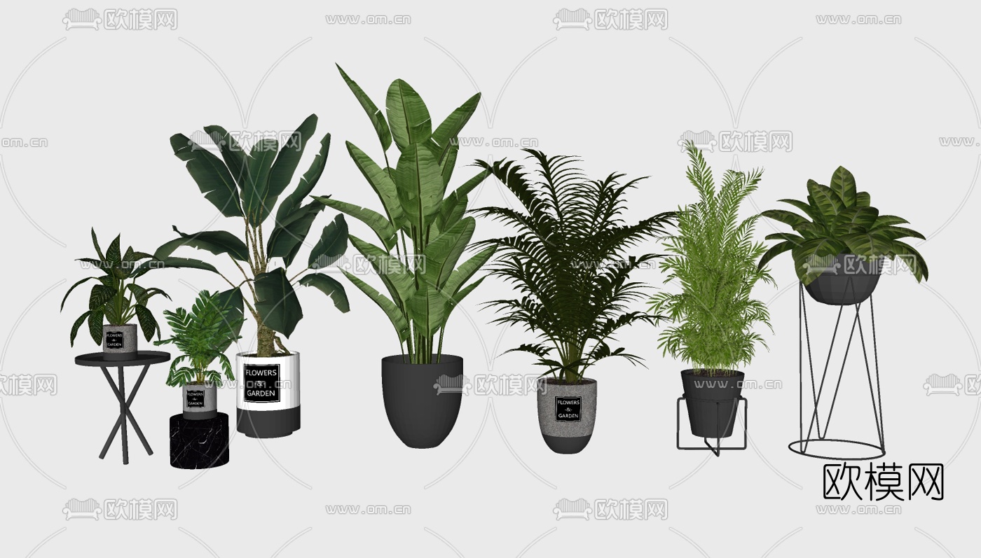 北欧花艺盆栽组合su模型下载