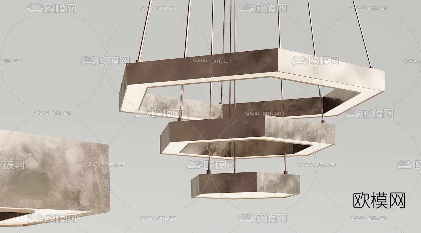 现代金属多边形办公吊灯3d模型下载