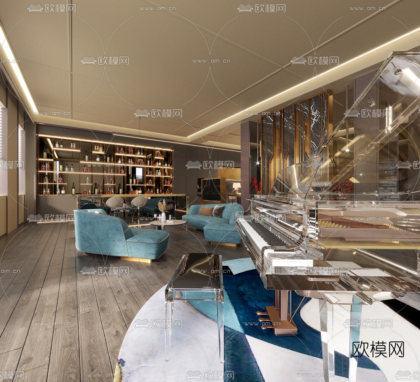 现代别墅大堂3d模型下载（渲染图4）