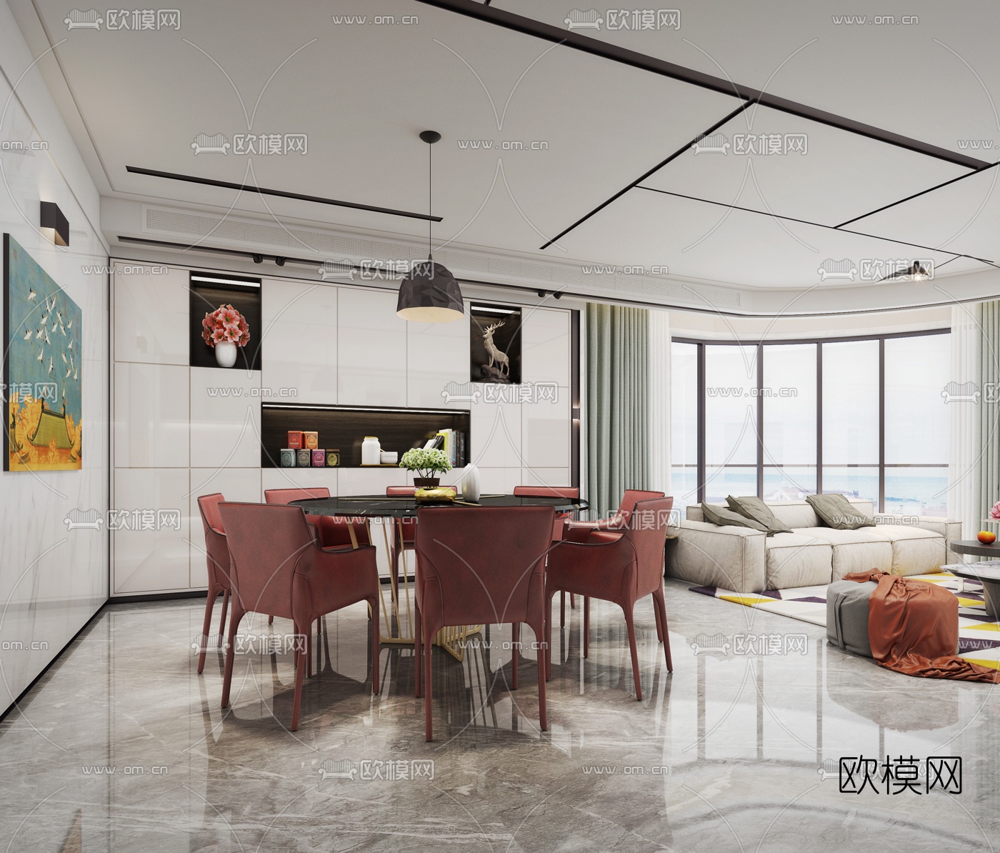 后现代客厅餐厅3D模型