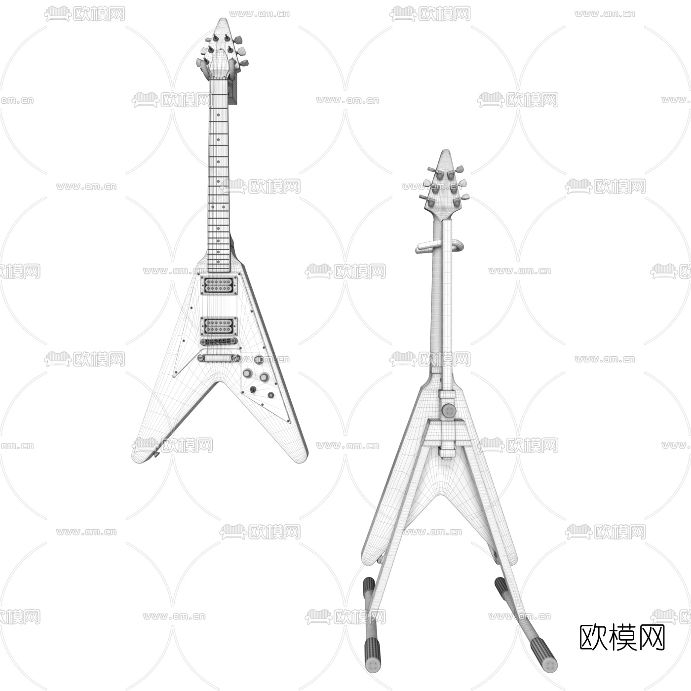 现代电吉他乐器3d模型下载（渲染图2）
