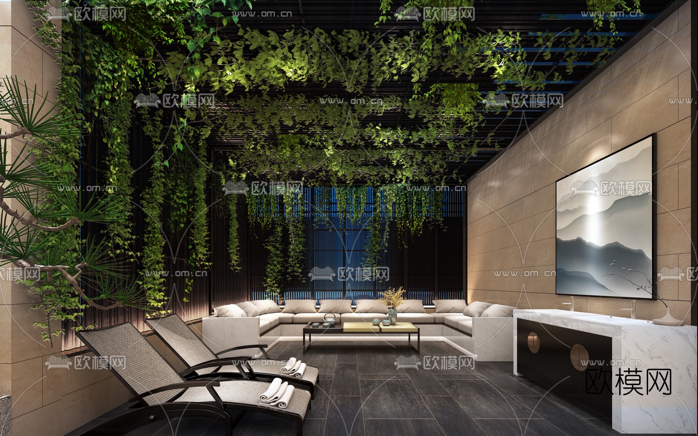 新中式屋顶花园3d模型