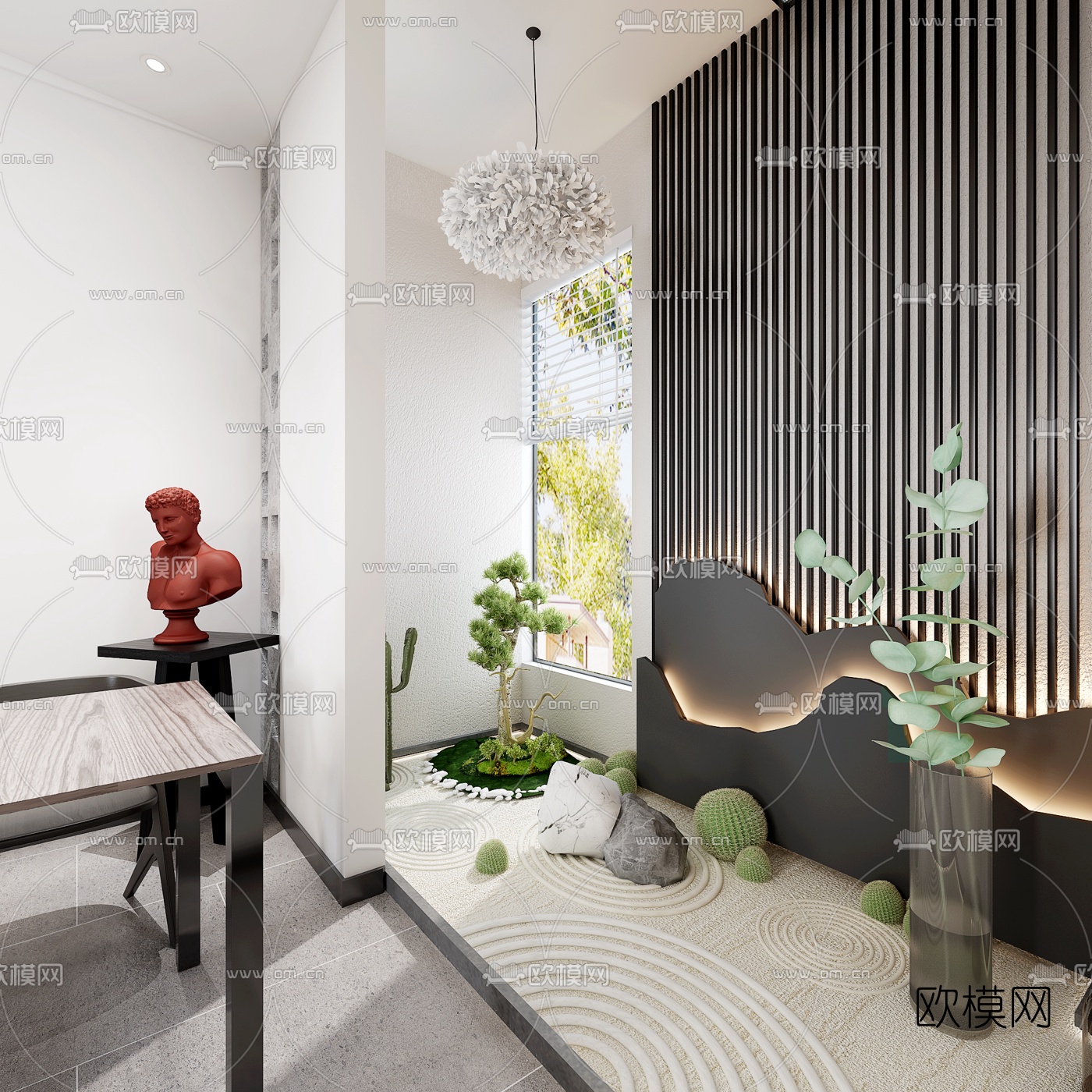 新中式极简餐厅室内小景3d模型