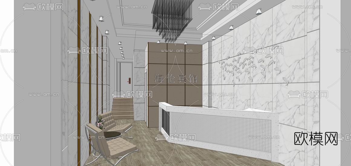 现代宾馆大堂su模型下载