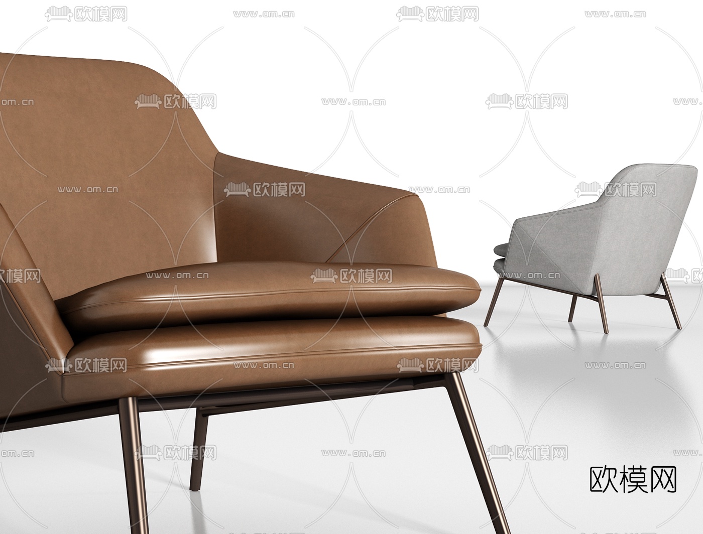 现代金属皮革休闲椅3D模型