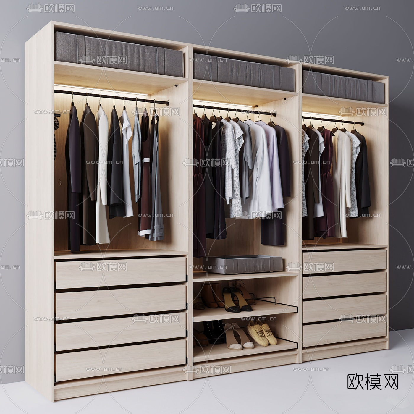 现代无门衣柜3d模型下载（渲染图2）