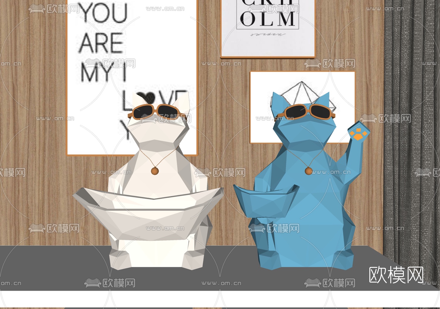 北欧儿童玩具招财猫组合su模型下载