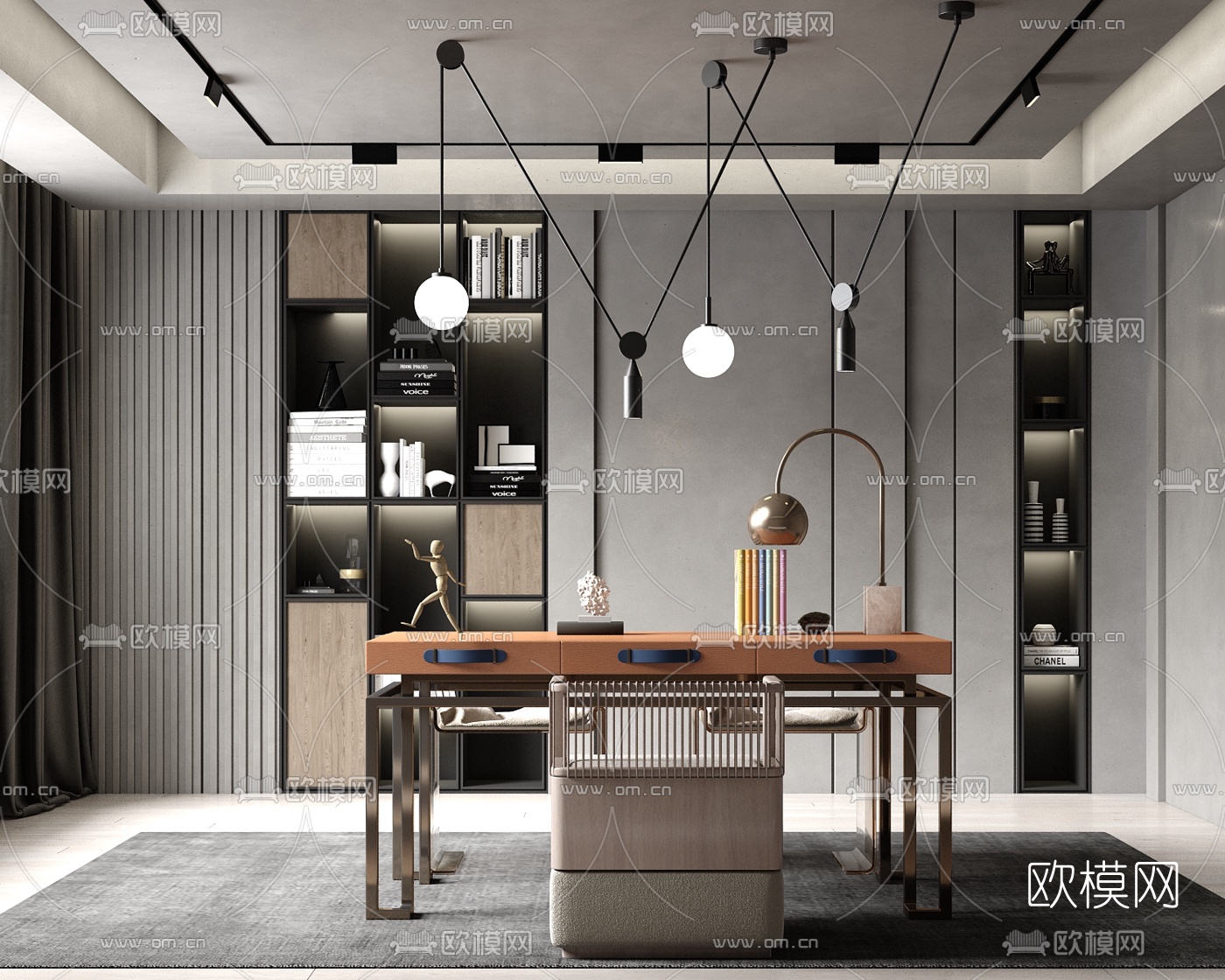 现代书房su模型下载（渲染图1）