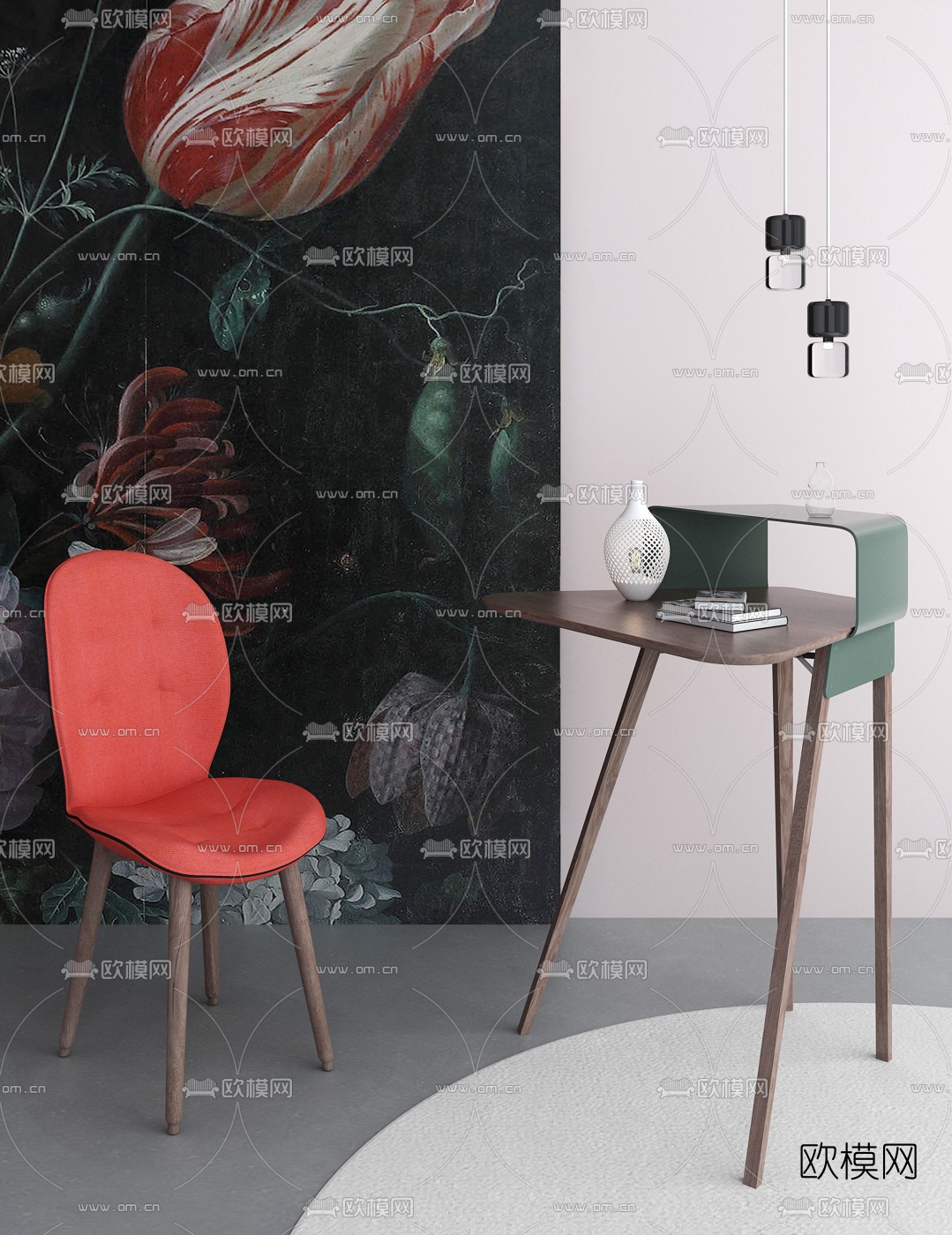 北欧实木书桌3d模型下载