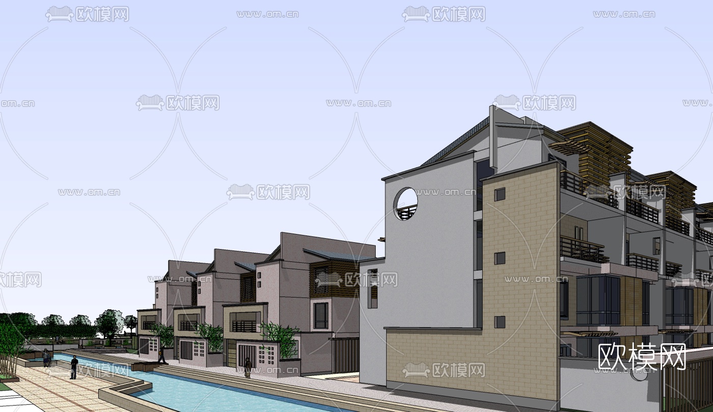 新中式小区规划免费su模型下载（渲染图4）
