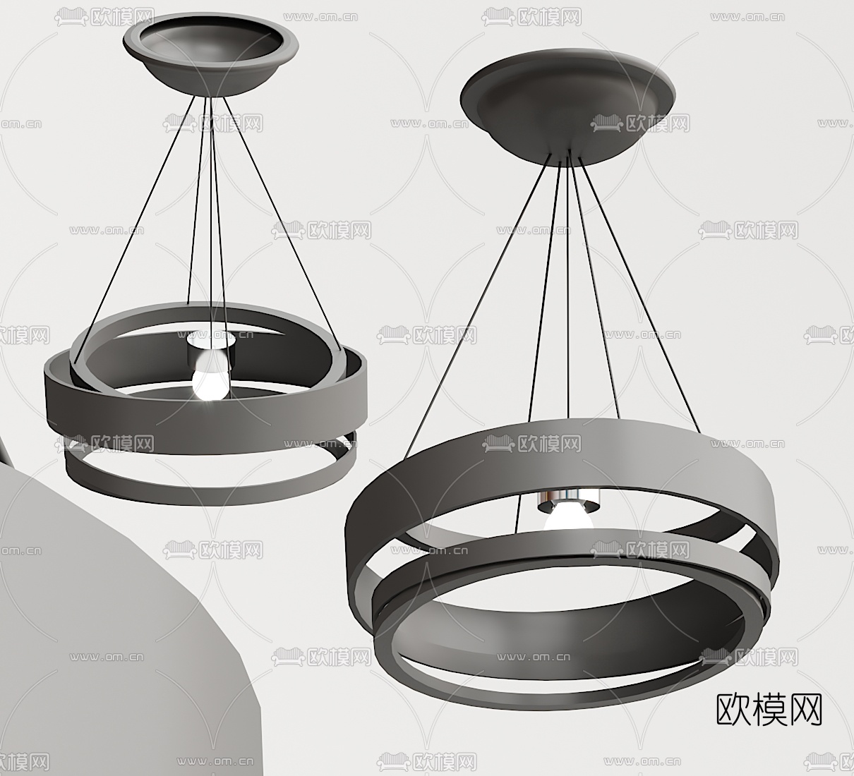 工业风黑色金属环形吊灯3d模型下载