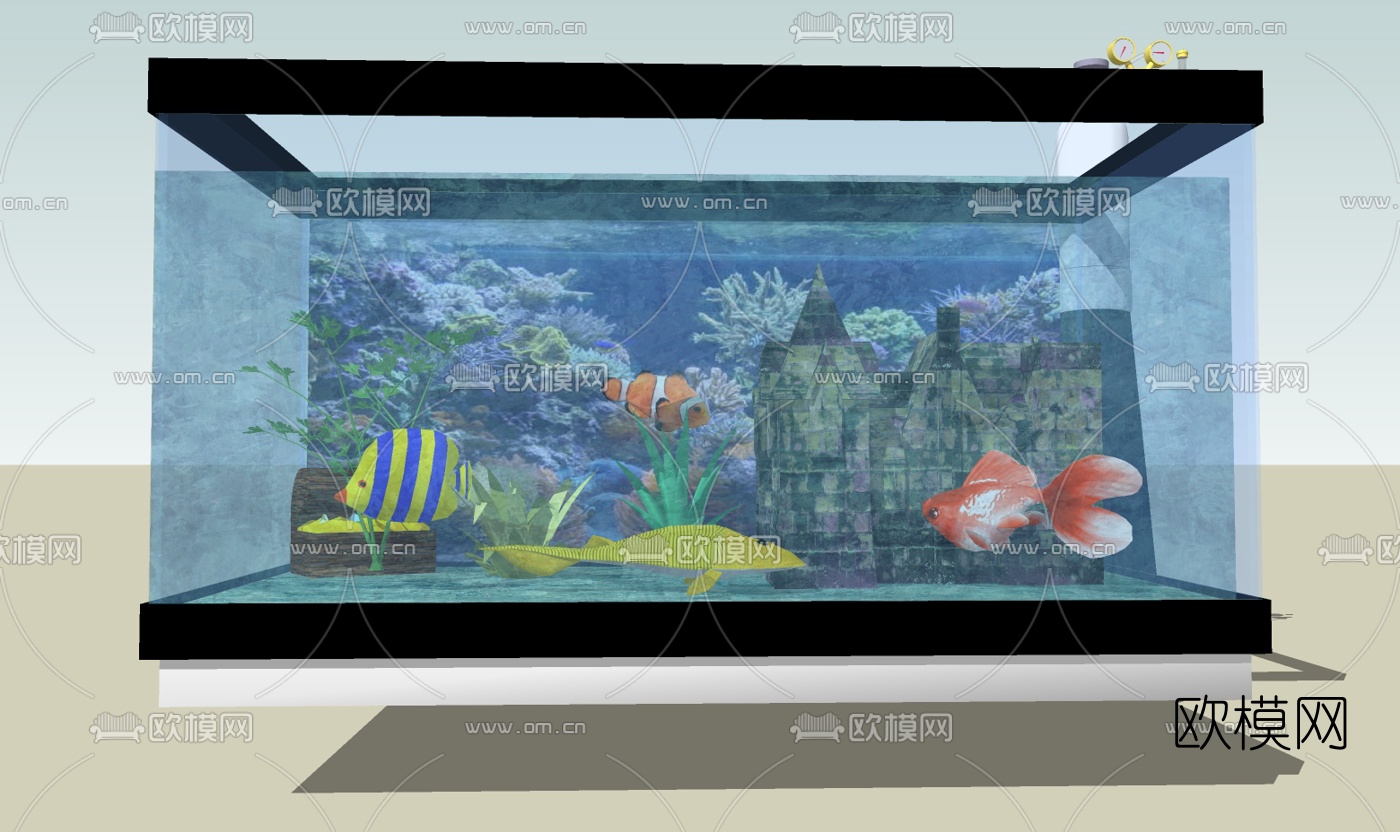 现代玻璃鱼缸免费su模型下载（渲染图1）