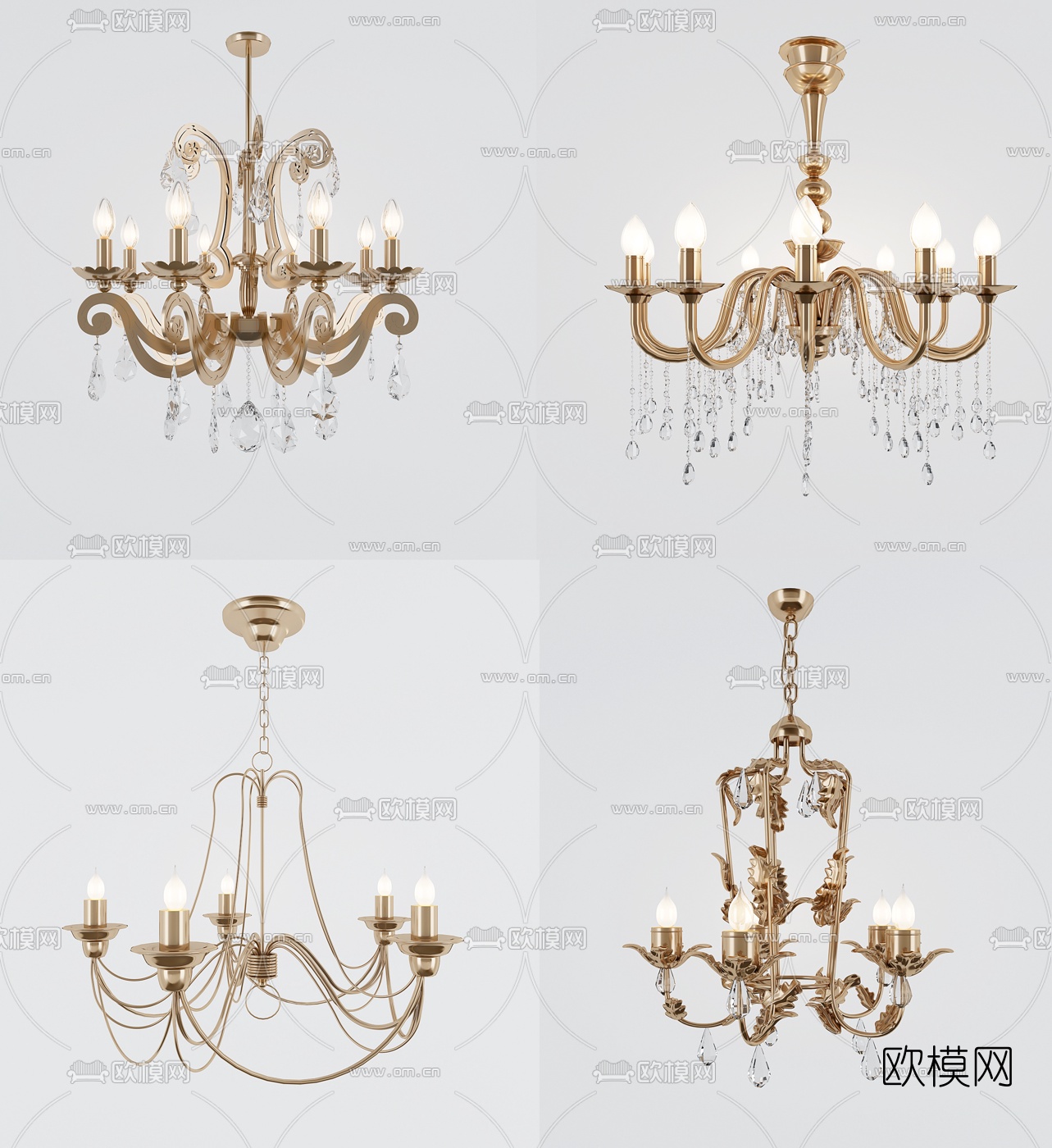 欧式金属水晶吊灯3d模型下载