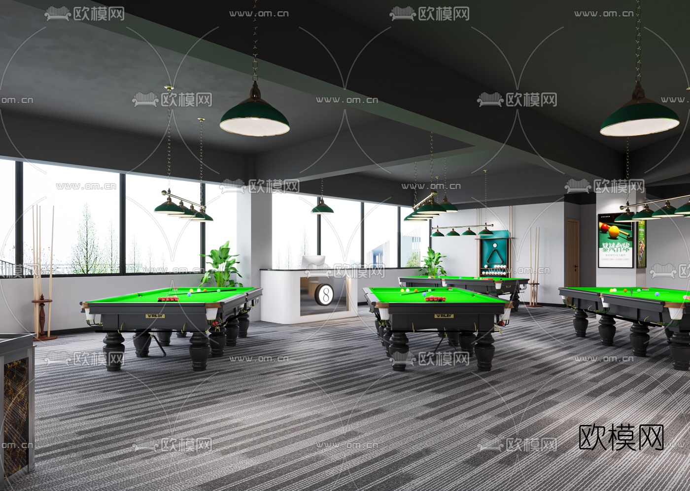 现代台球室3d模型下载（渲染图2）