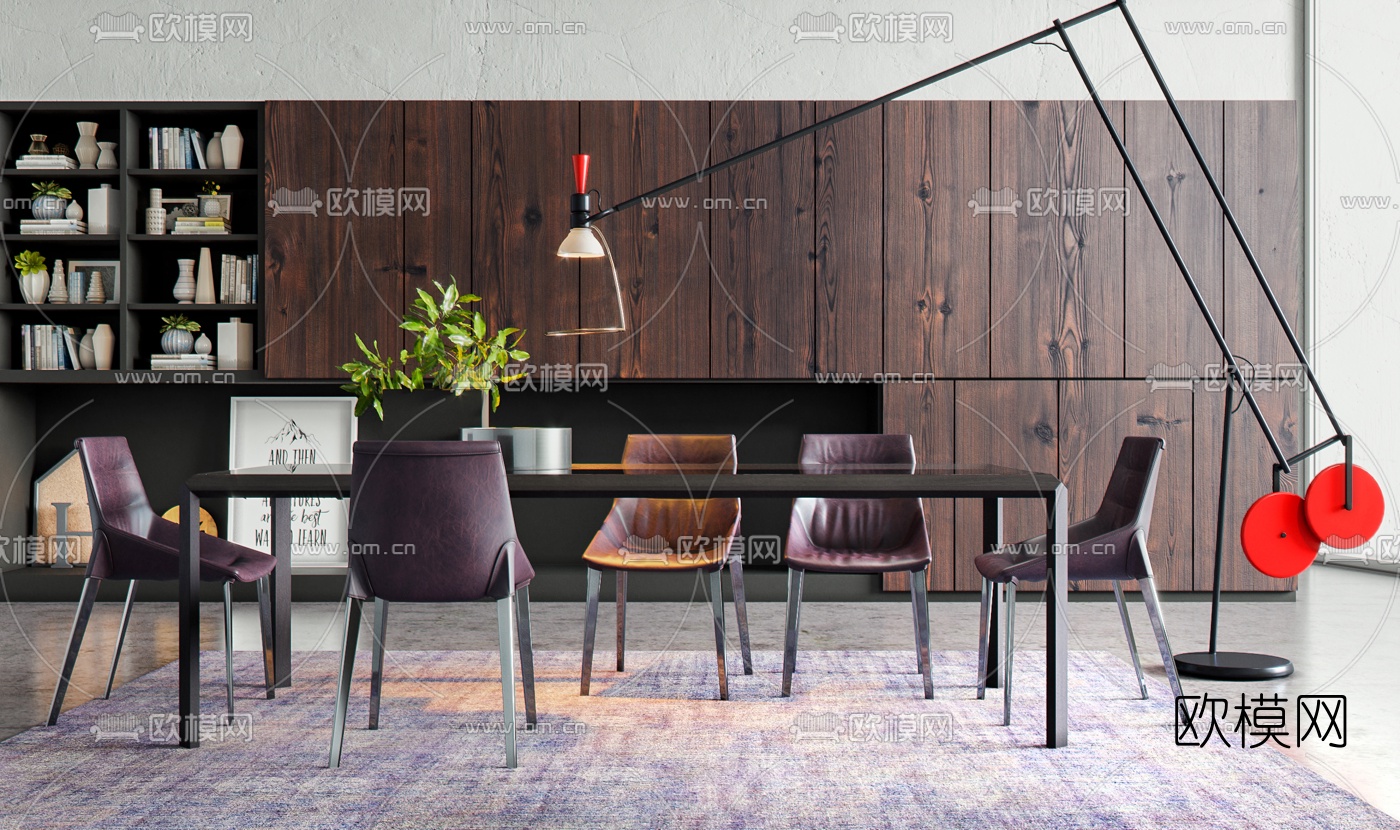 意大利品牌Molteni&C 现代长方形餐桌椅3d模型下载