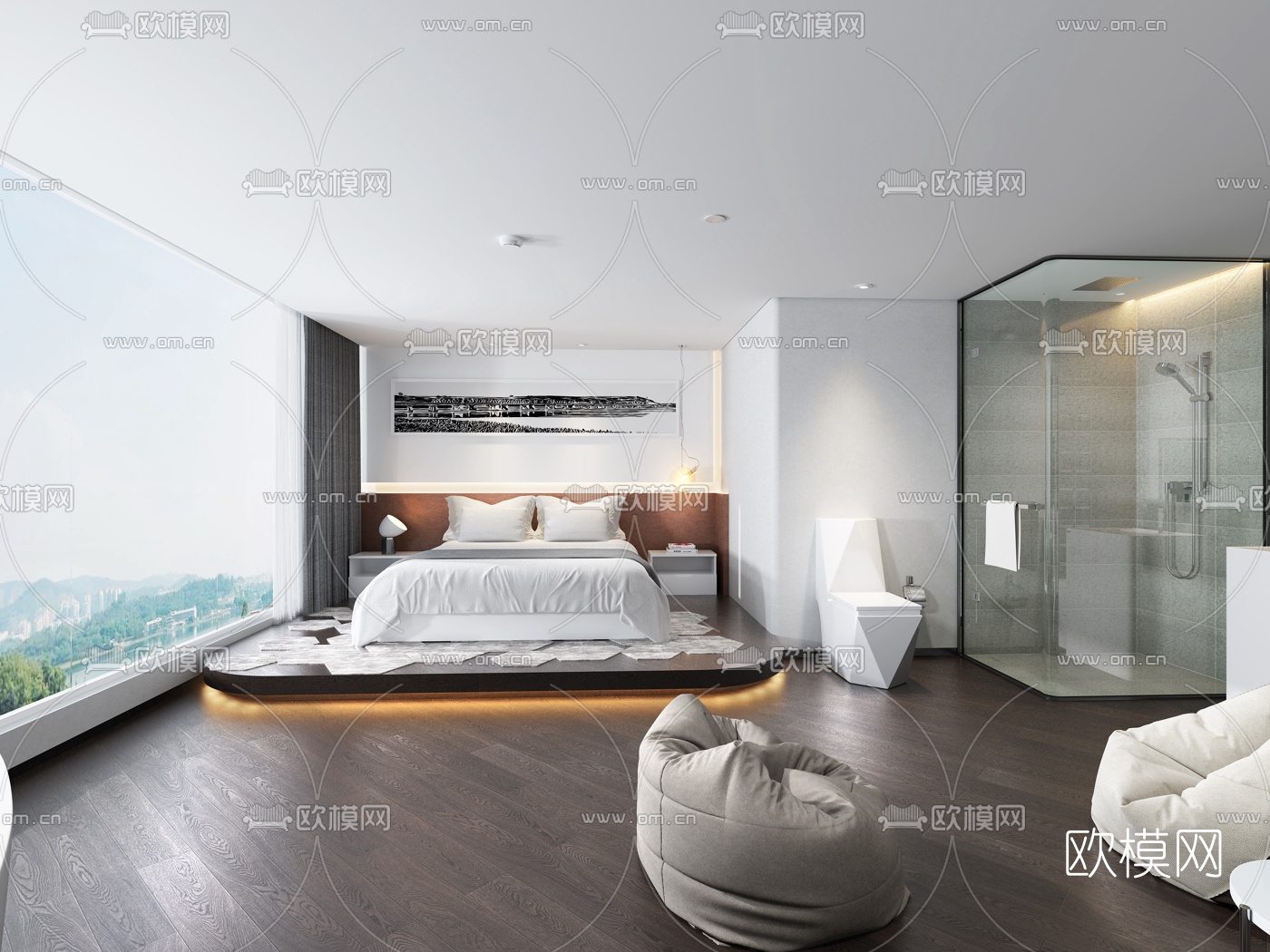 现代酒店客房3d模型-免费3dmax模型库-欧模网