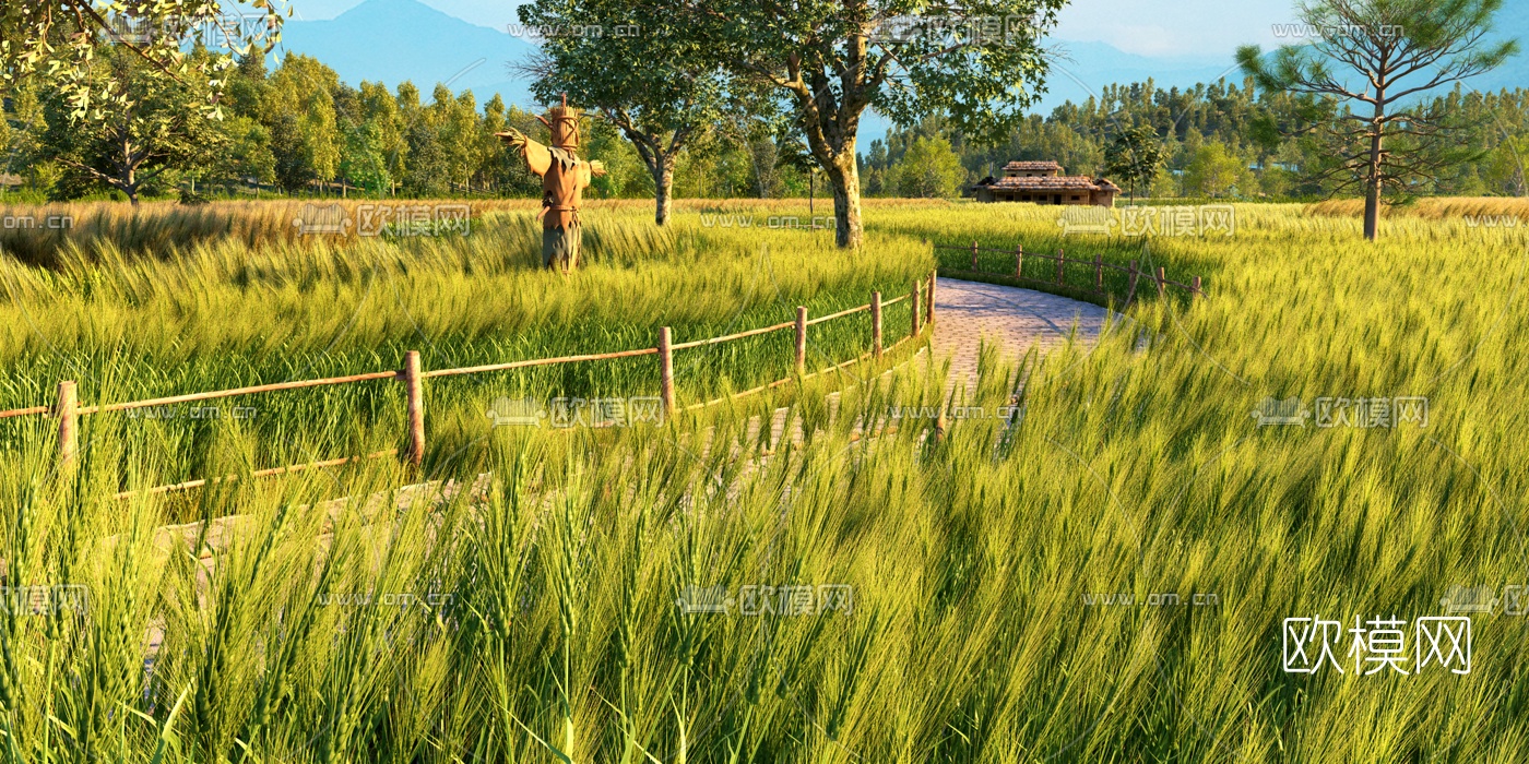 自然风乡村麦田景观3d模型下载