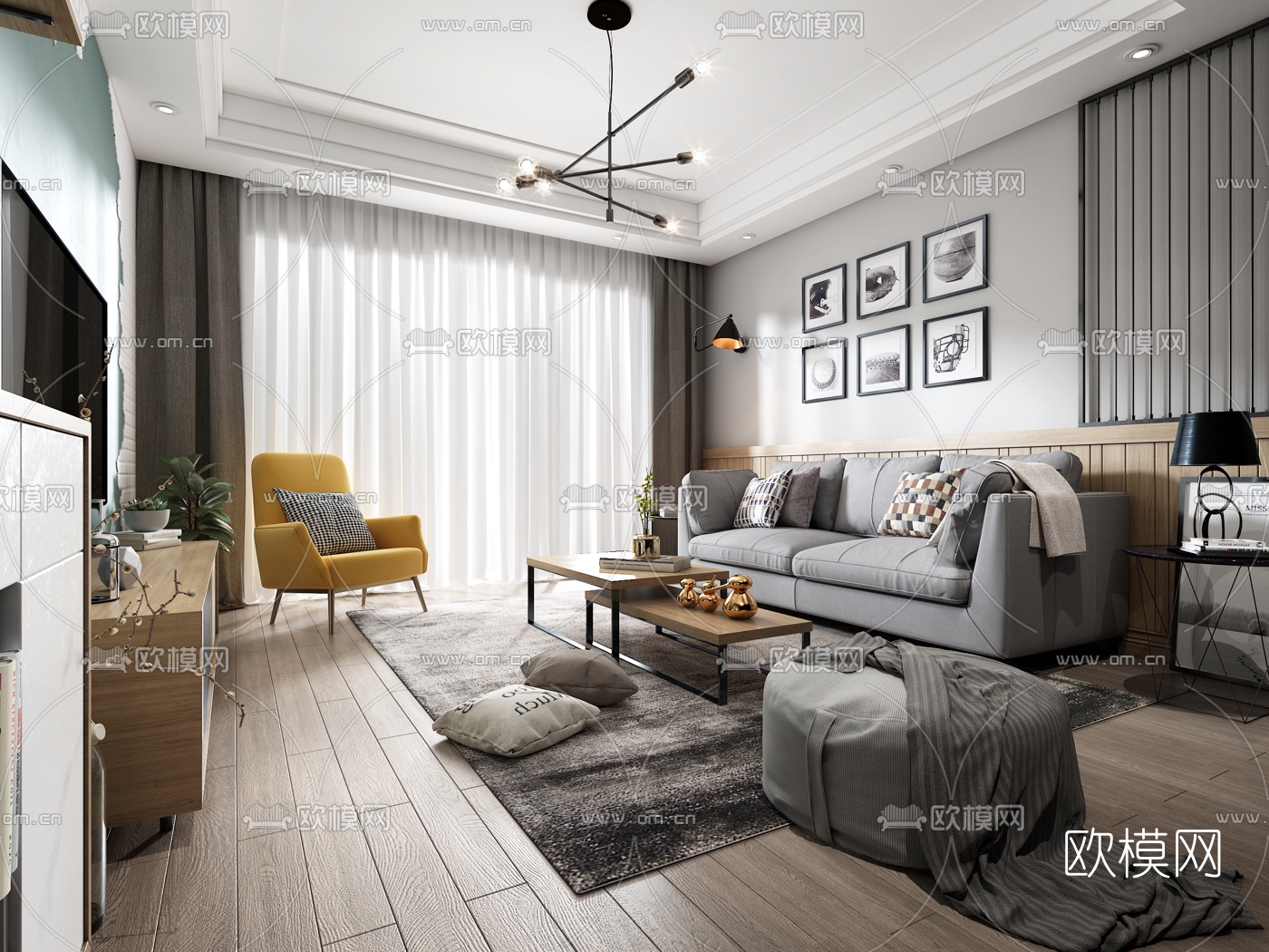 北欧客厅3D模型下载（渲染图2）