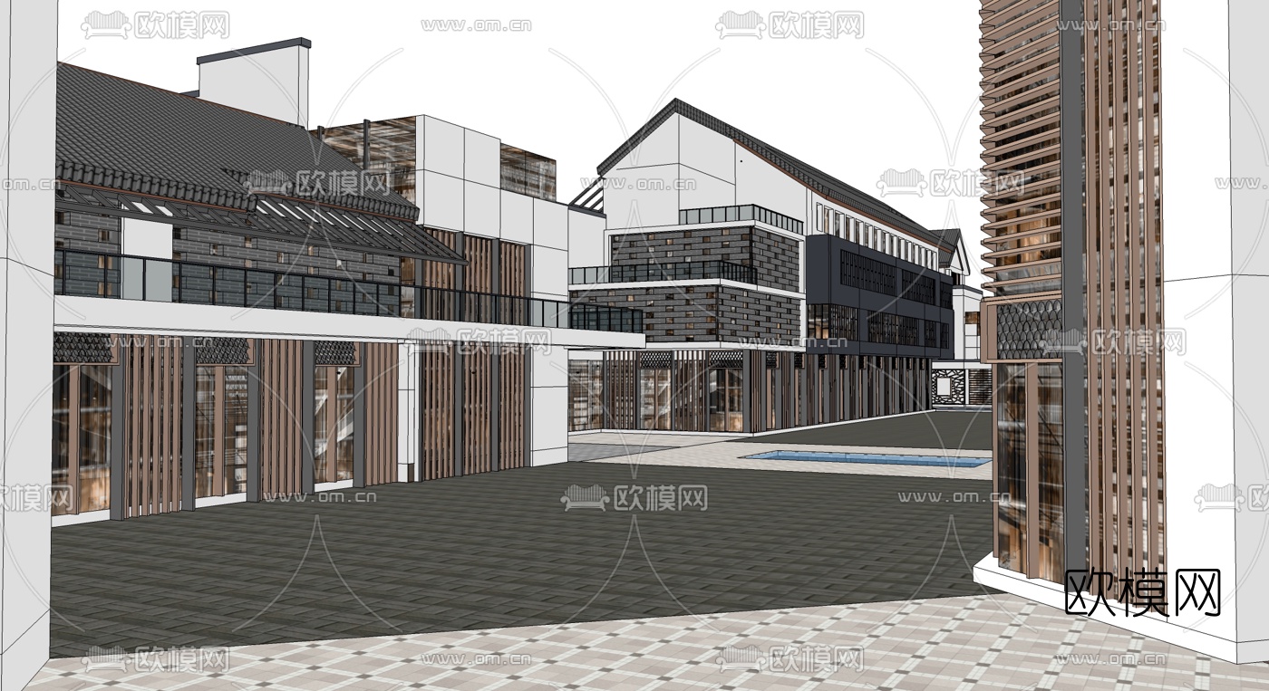 新中式商业街建筑su模型