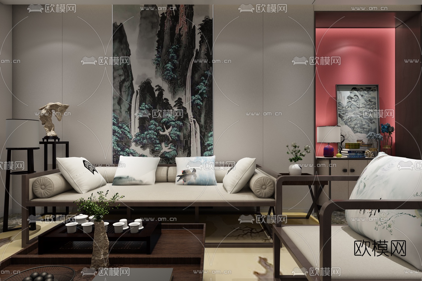 新中式客厅茶室3d模型