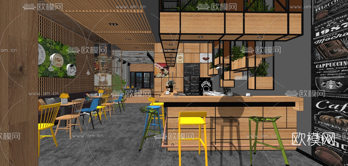 工业风咖啡厅su模型下载（渲染图1）