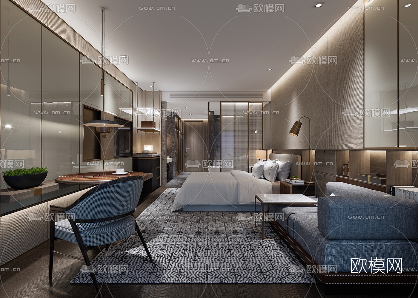 新中式酒店客房3d模型