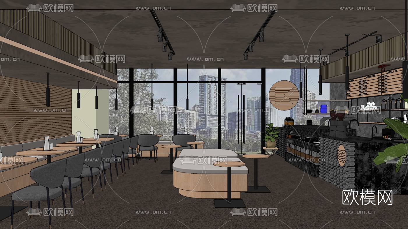 工业风咖啡厅su模型