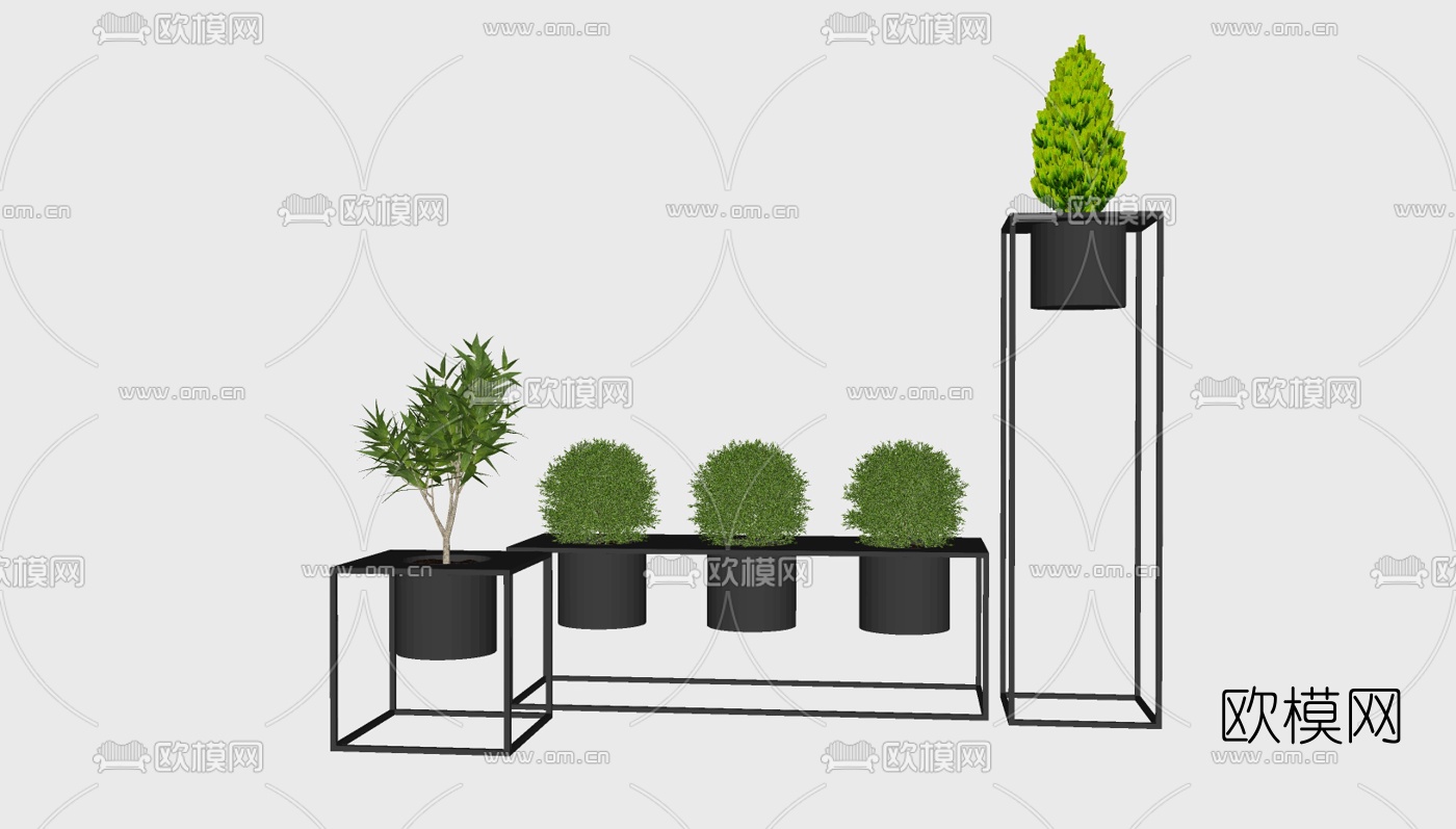 现代盆栽植物组合su模型下载