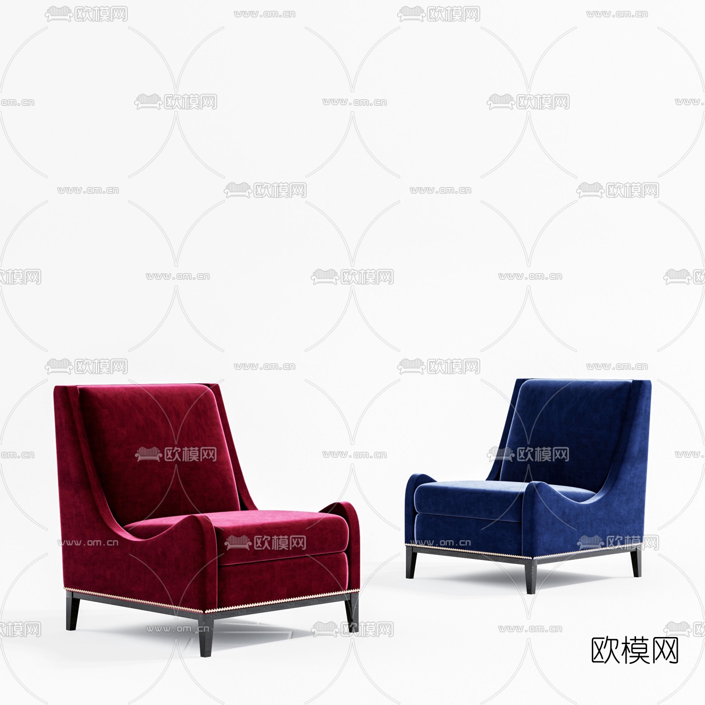 现代绒布单人沙发3d模型下载