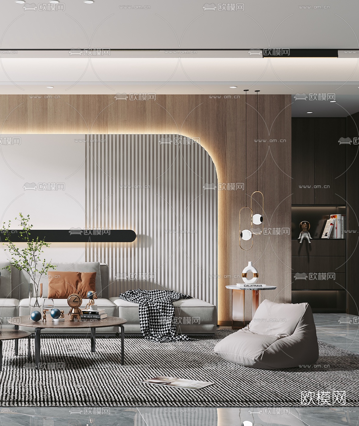 现代布艺转角沙发组合3d模型下载（渲染图3）