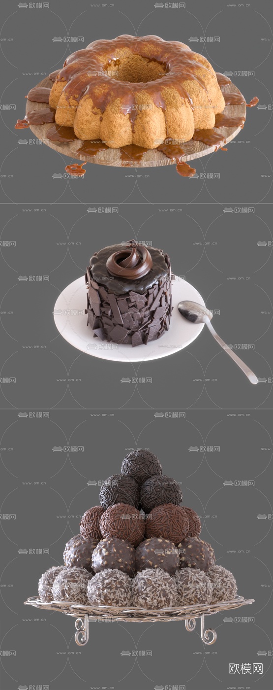 现代巧克力蛋糕食品组合3d模型
