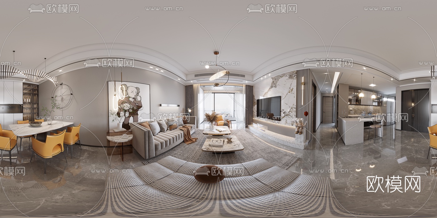 现代轻奢客厅cr全景3d模型