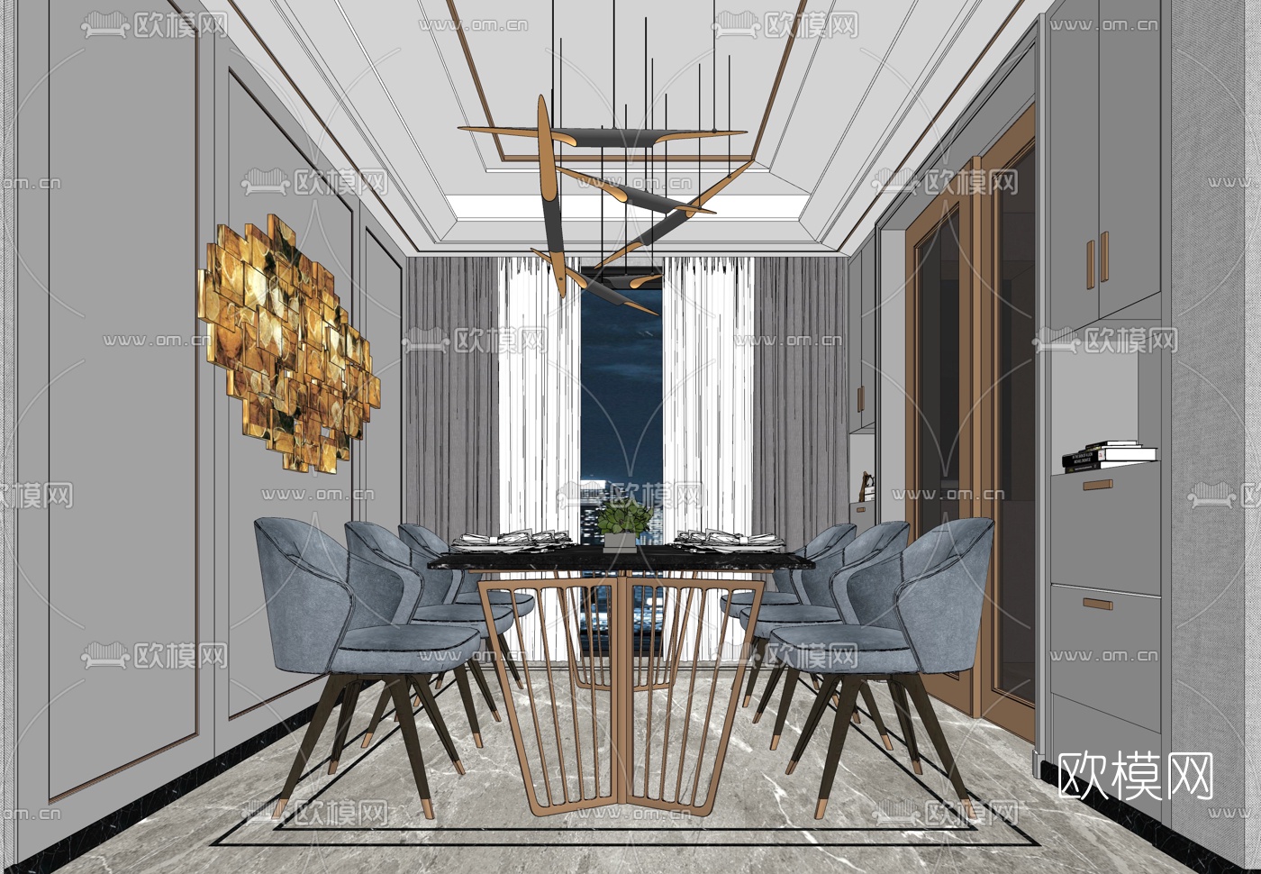 现代轻奢餐厅su模型下载