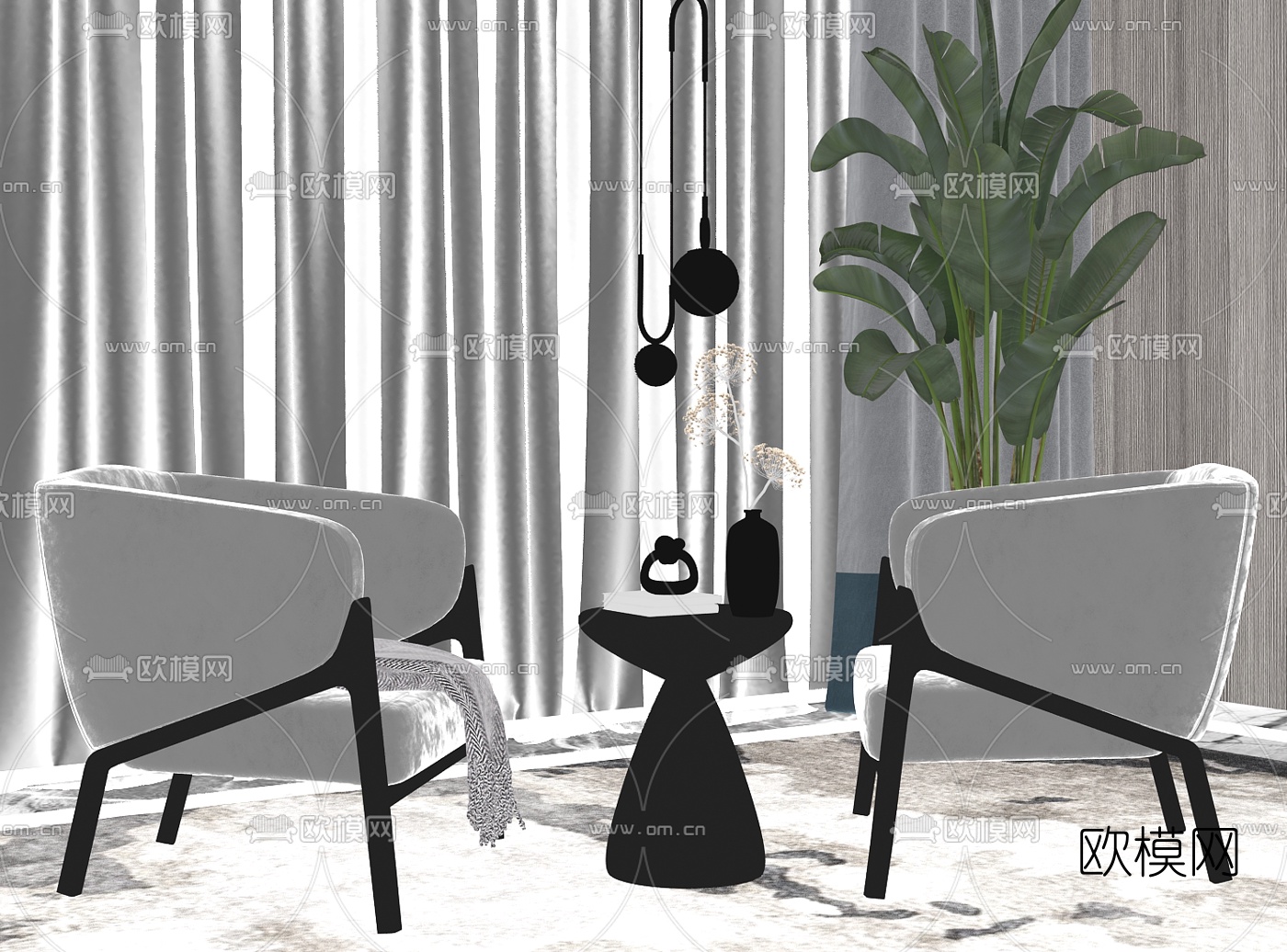 现代轻奢休闲椅su模型下载（渲染图2）