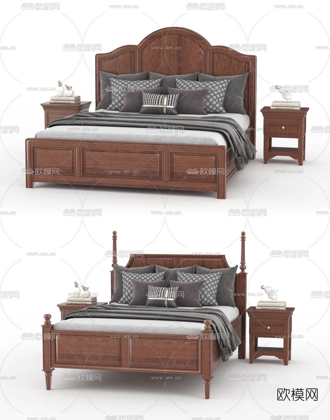 美式实木双人床3d模型下载