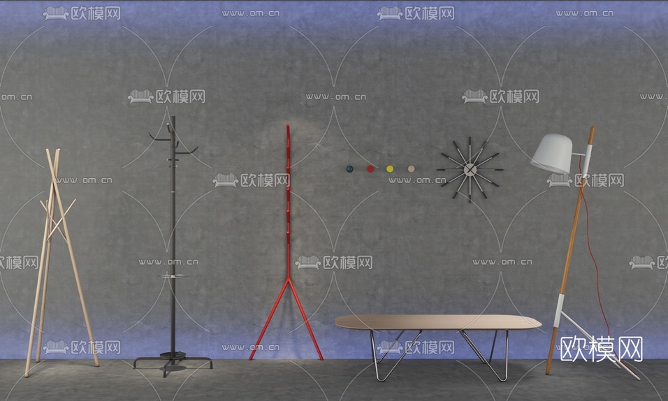 现代衣架组合3D模型下载(渲染图1)