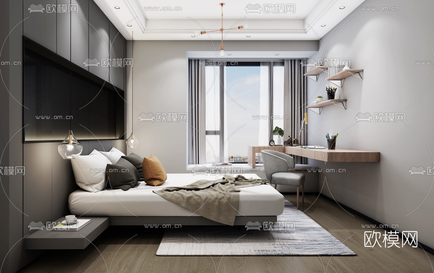 北欧卧室男孩房3d模型下载