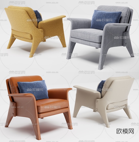 现代布艺单人沙发3d模型下载(渲染图1)