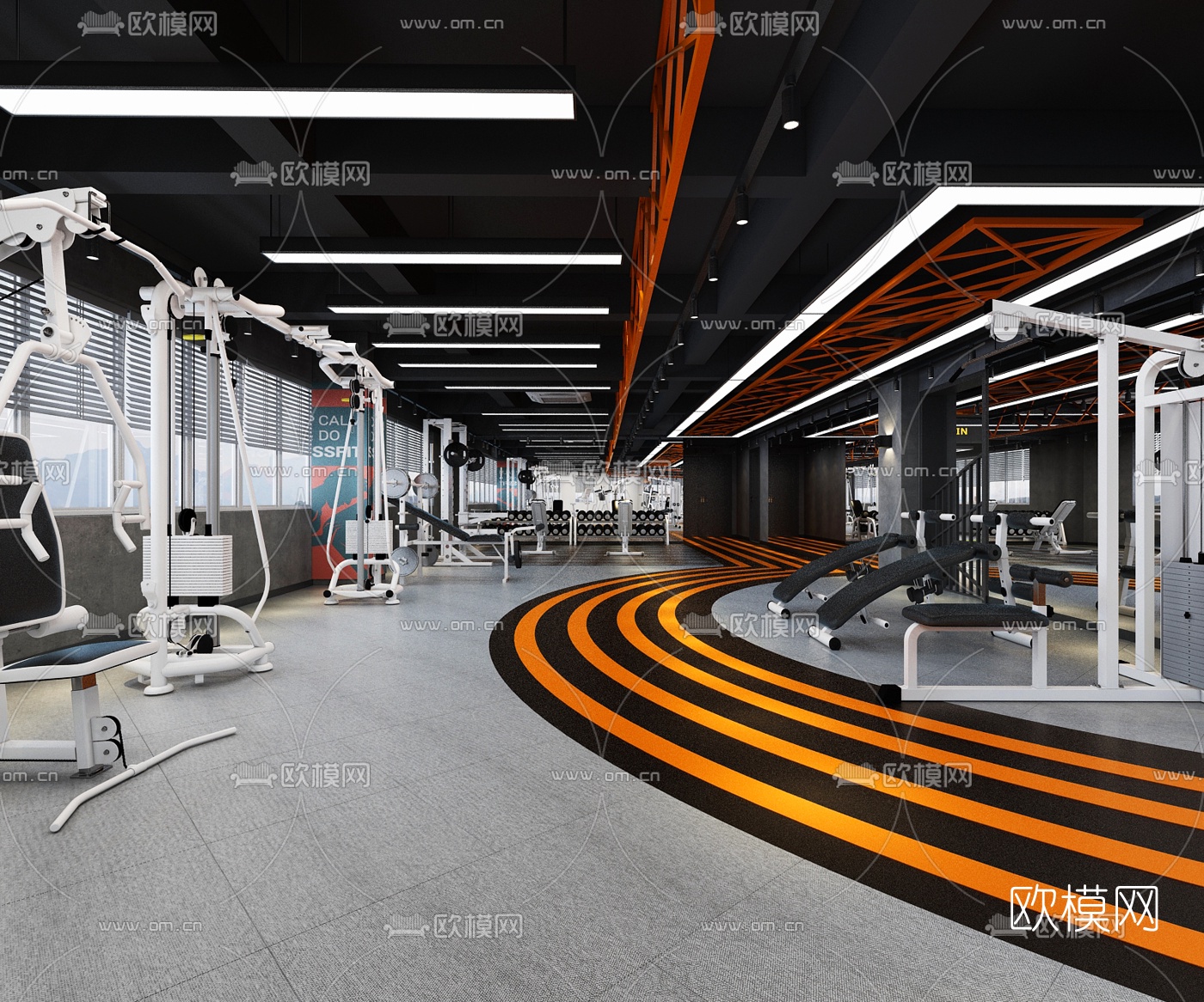 工业风健身房3d模型下载（渲染图2）