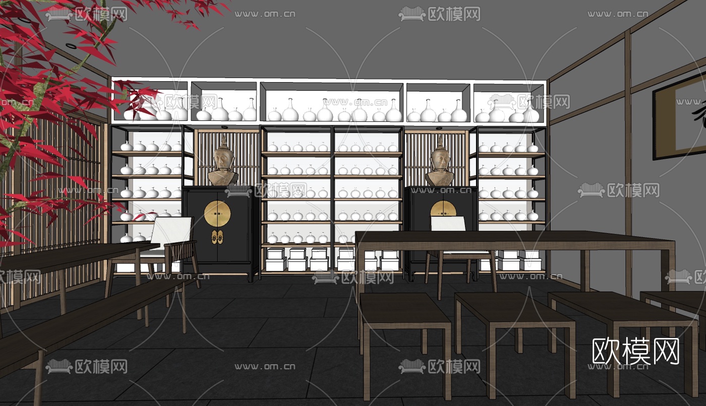 新中式茶壶专卖店su模型下载（渲染图2）
