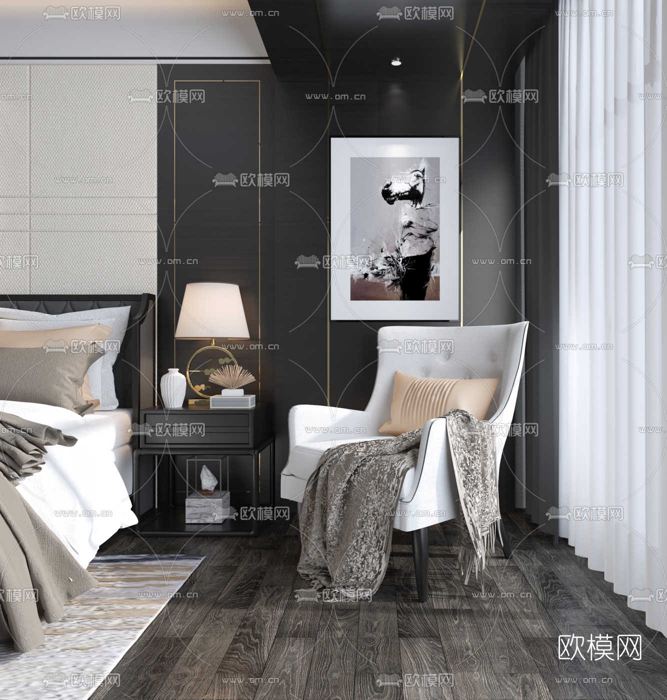 新古典卧室3d模型下载（渲染图3）