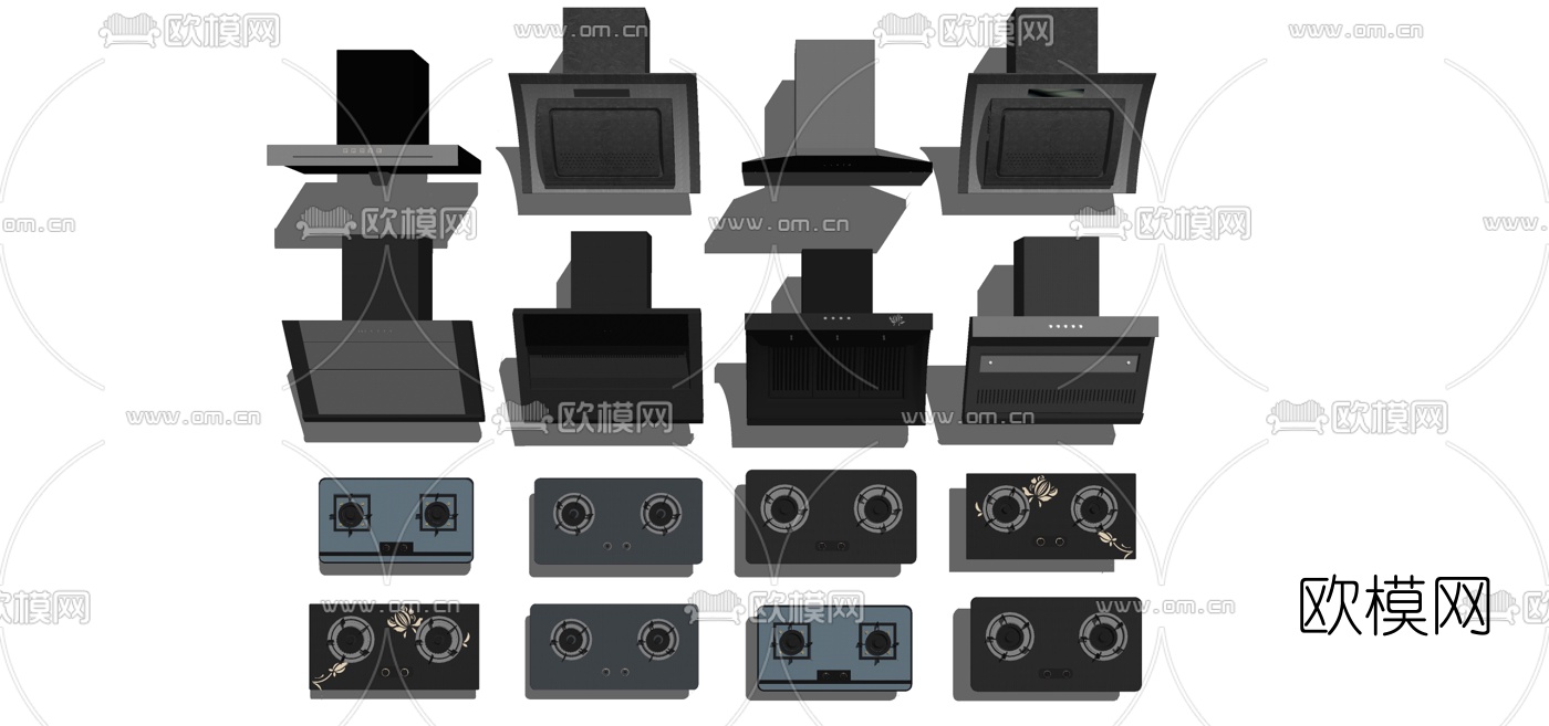 现代燃气灶油烟机组合su模型下载