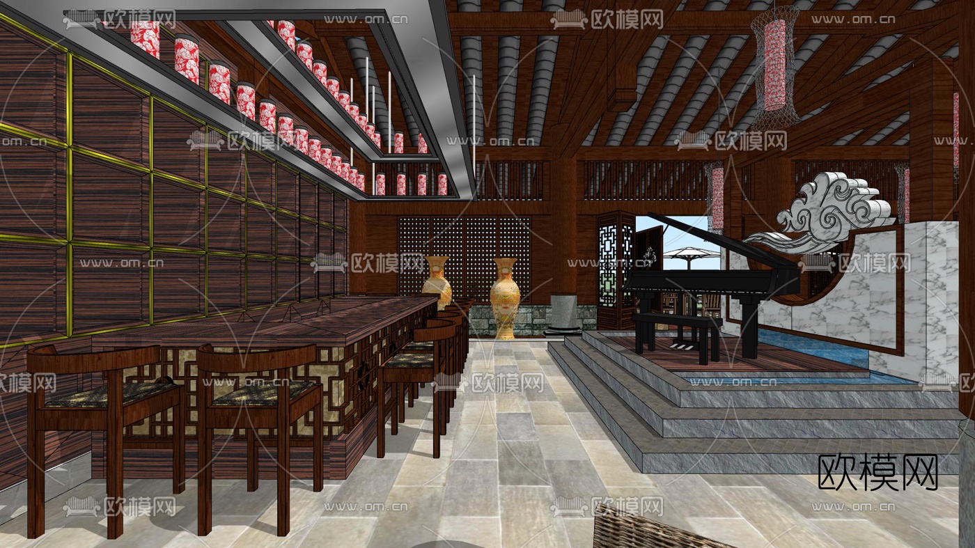 中式中餐厅su模型