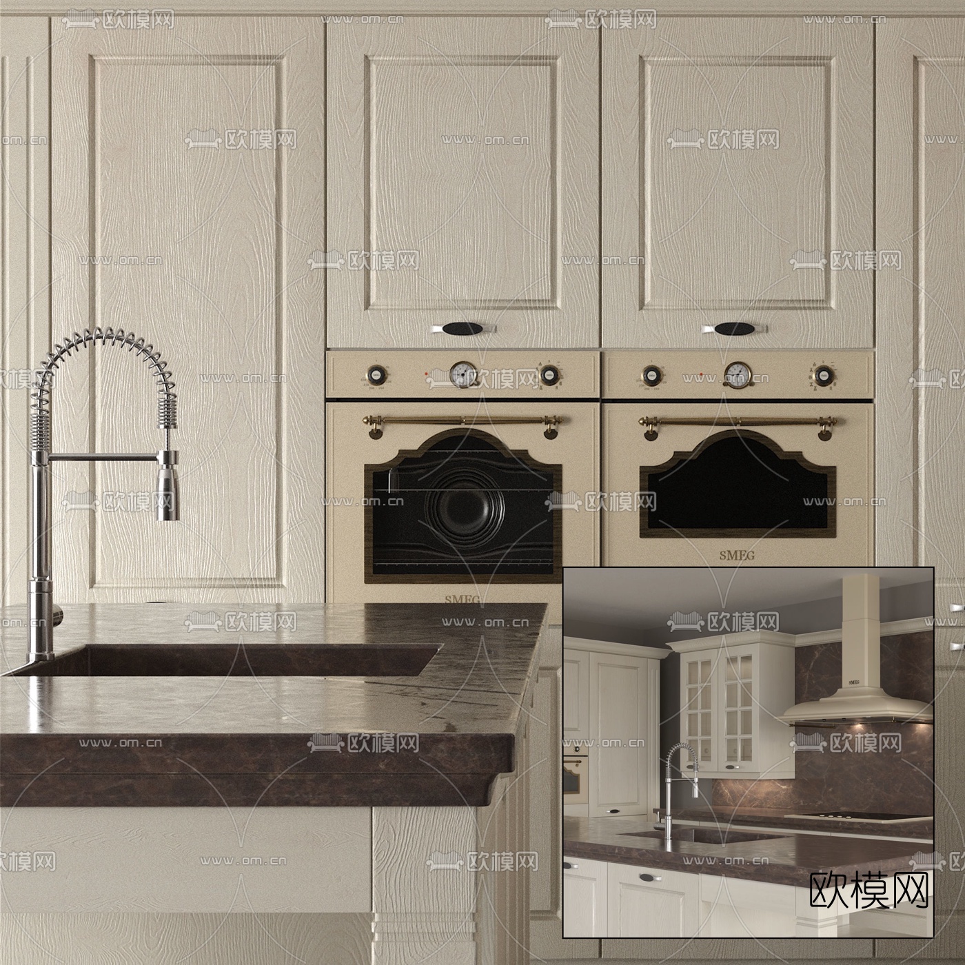 简欧橱柜3d模型下载（渲染图3）