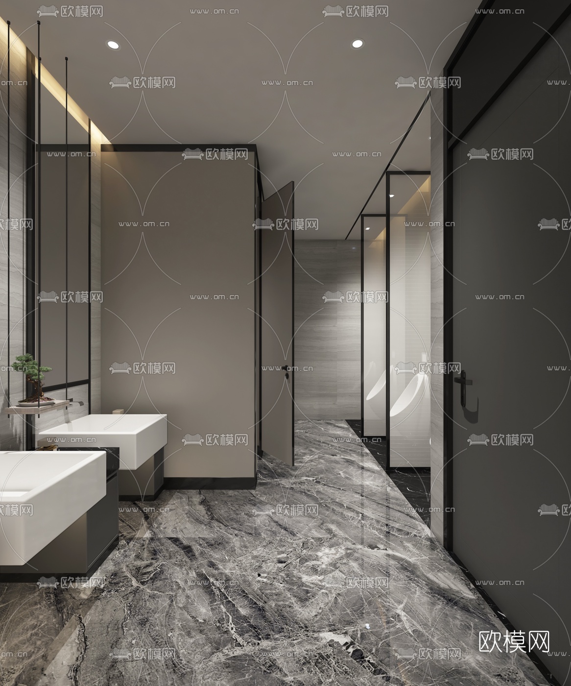 现代公共厕所卫生间3d模型下载