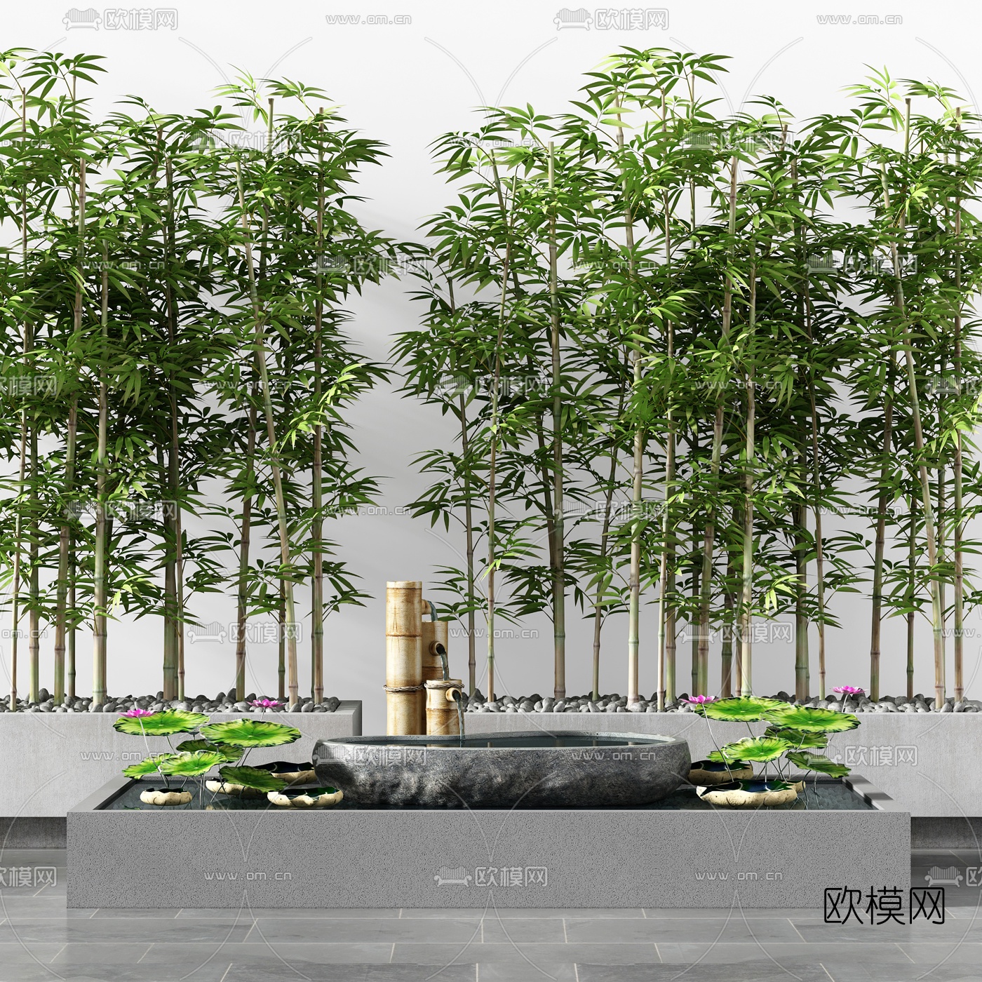 新中式竹子流水水池园艺小品3d模型下载