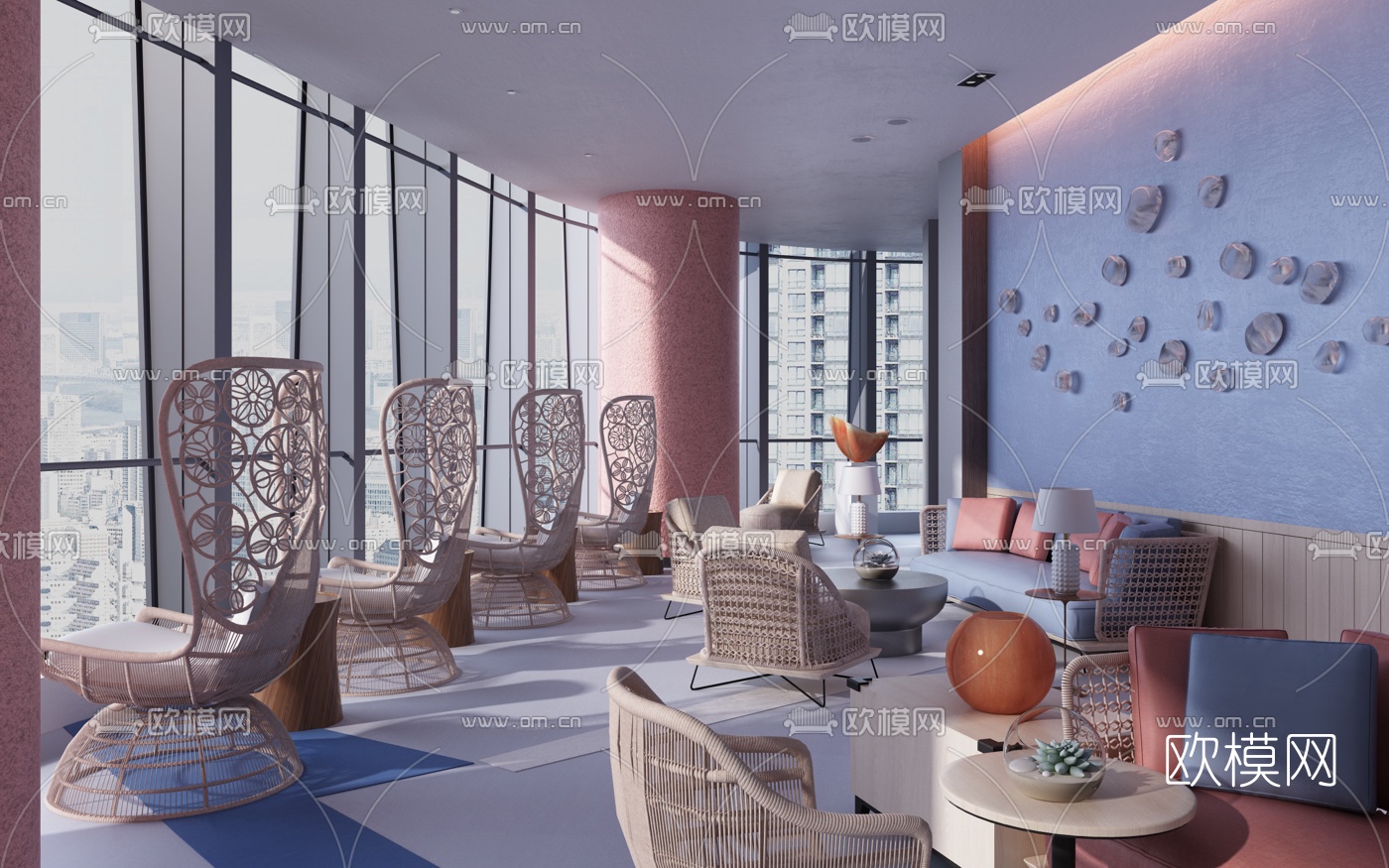 现代会所休息区3d模型下载