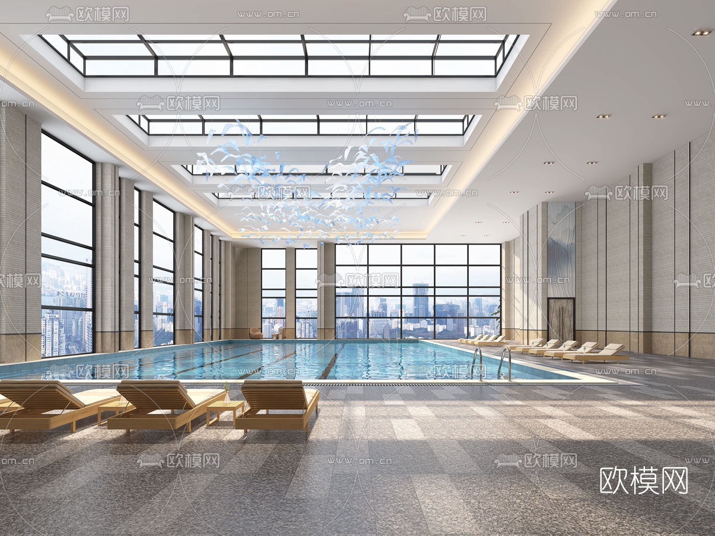 现代室内游泳馆3d模型下载